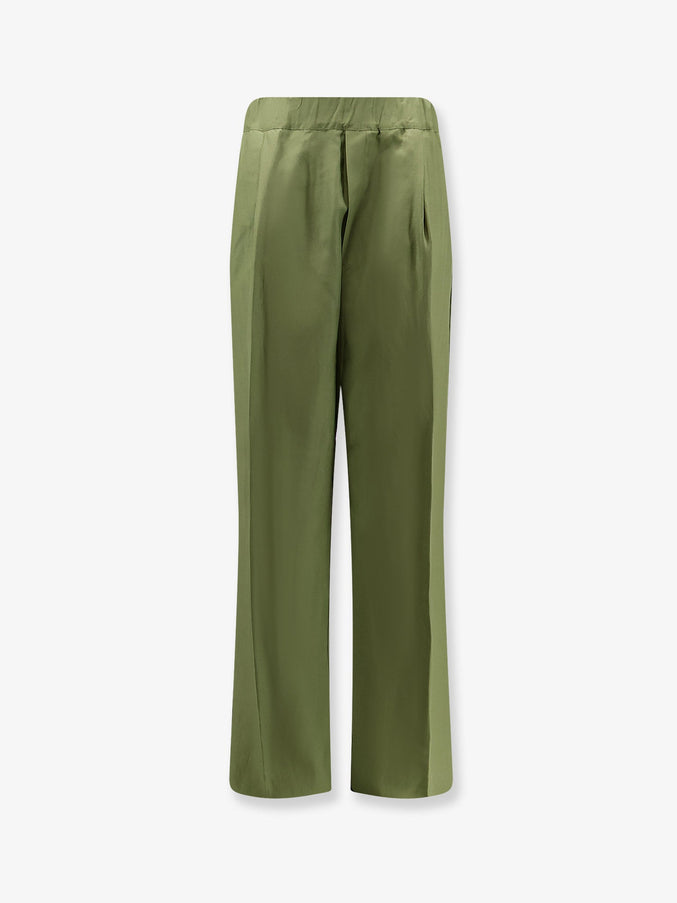 Laneus Viscose And Linen Trousers Verde Militare