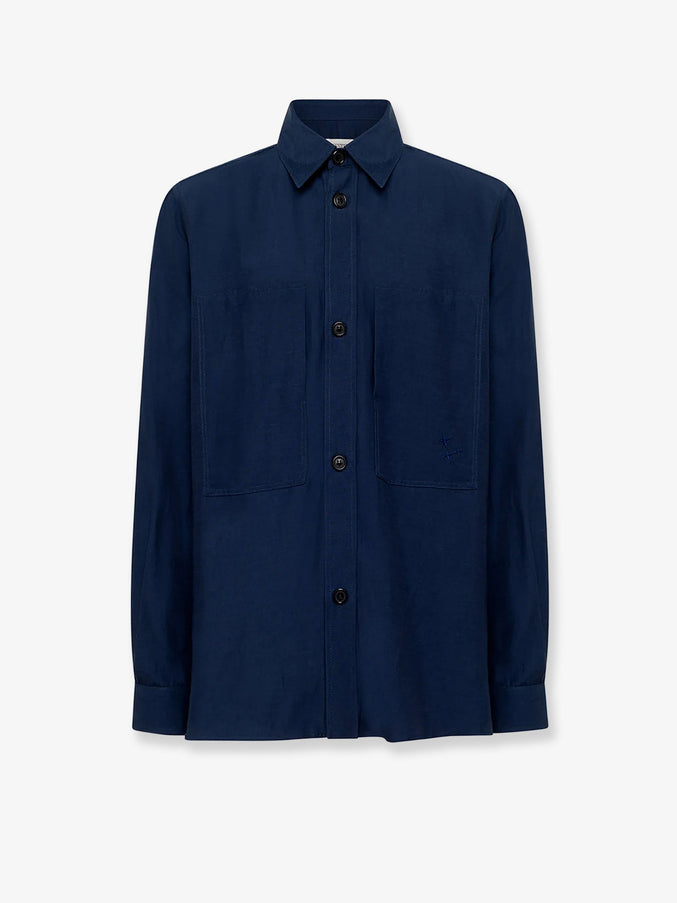 Laneus Viscose And Linen Shirt Blu