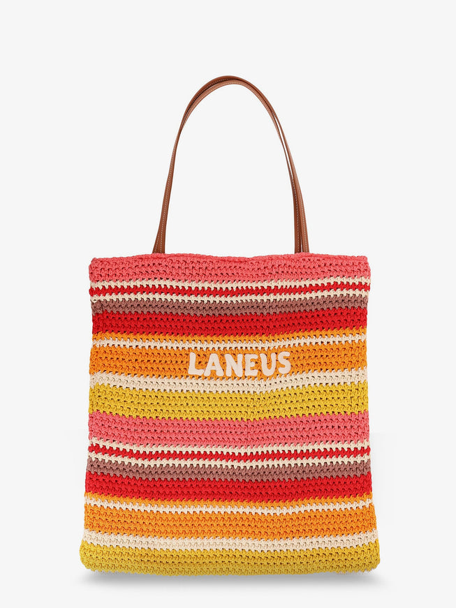 Laneus Crochet Shoulder Bag With Embroidered Logo Uni Pink Multicolor