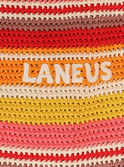 Laneus Crochet Shoulder Bag With Embroidered Logo