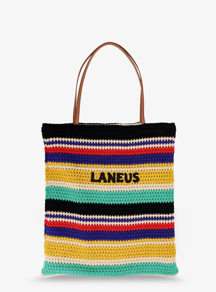 Laneus Crochet Shoulder Bag With Embroidered Logo Uni Black Multicolor