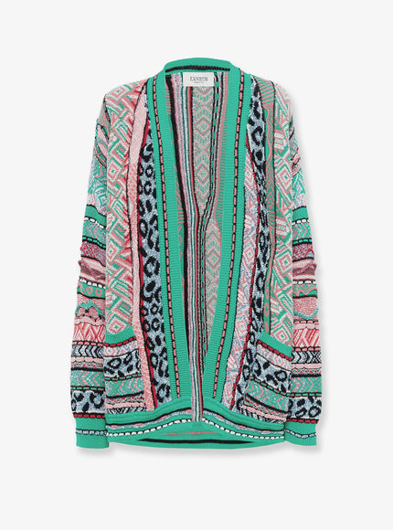 Laneus Multicolor Jacquard Cotton Cardigan Verde Smeraldo