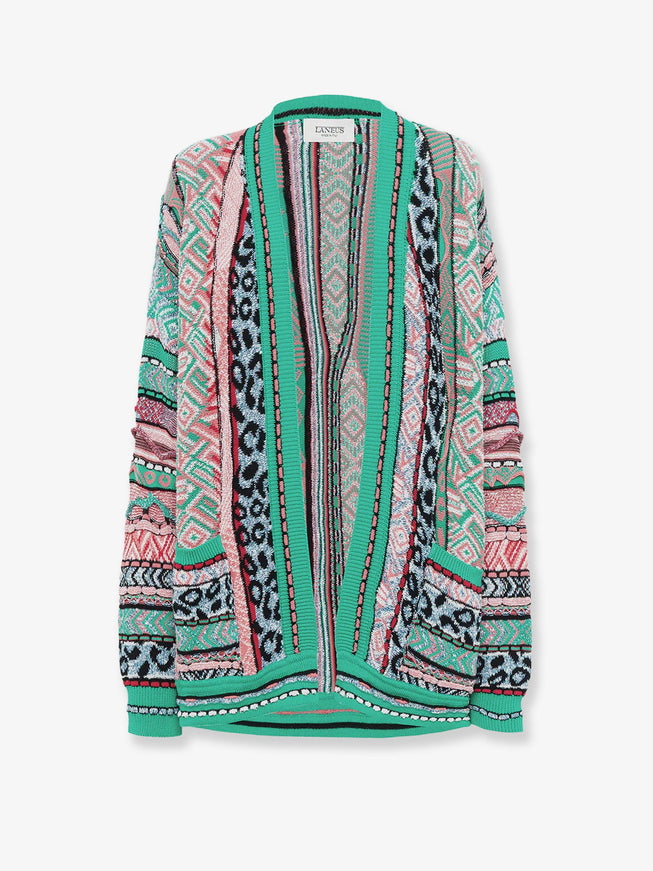 Laneus Multicolor Jacquard Cotton Cardigan Verde Smeraldo
