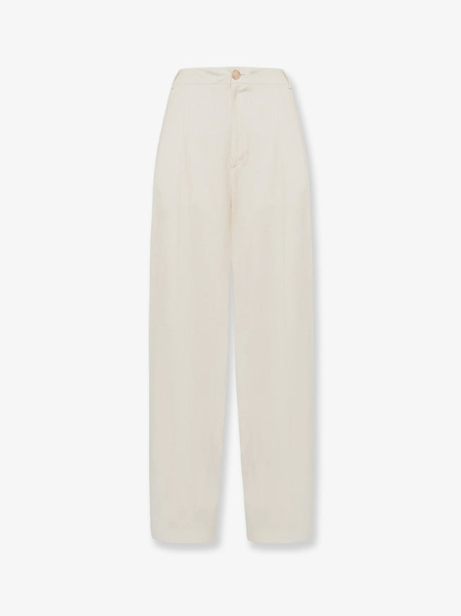 Laneus Viscose And Linen Trousers Panna