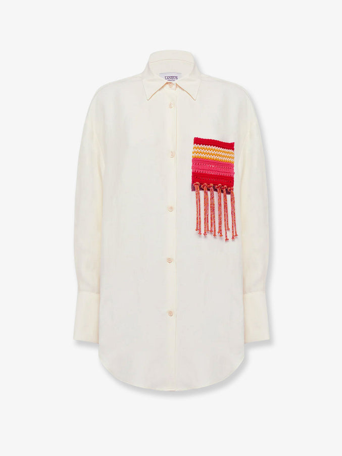 Laneus Over Viscose And Linen Shirt Panna