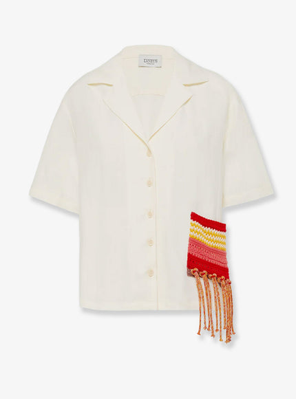 Laneus Viscose And Linen Blend Shirt Panna