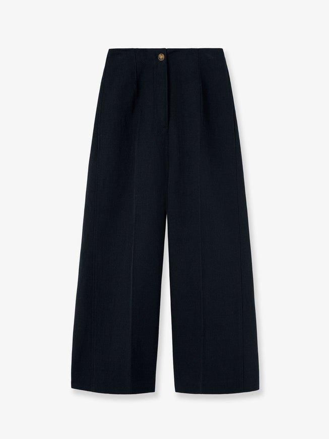 Loro Piana Kenith Linen Annd Cotton Trousers Blue Navy