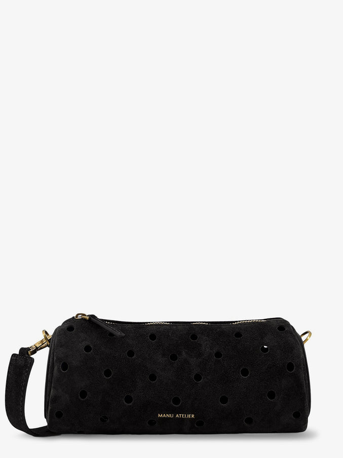 Manu Atelier Mini Cylinder Suede Crossbody Bag Uni Black