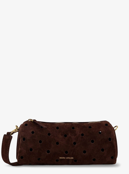 Manu Atelier Mini Cylinder Suede Crossbody Bag Uni Deep Brown