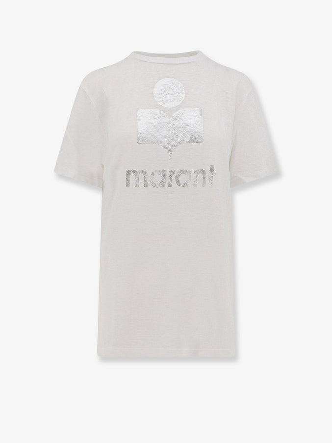 Marant Etoile Linen T-Shirt With Laminated Logo On The Front Black