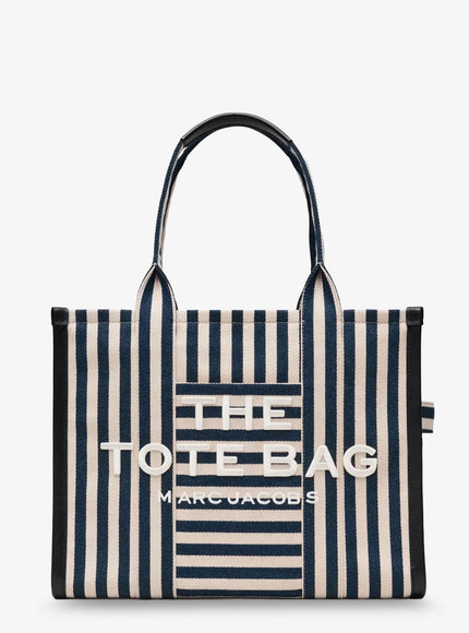 Marc Jacobs The Large Tote Canvas Handbag With Front Embroidered Logo Uni Blue Sea Multi