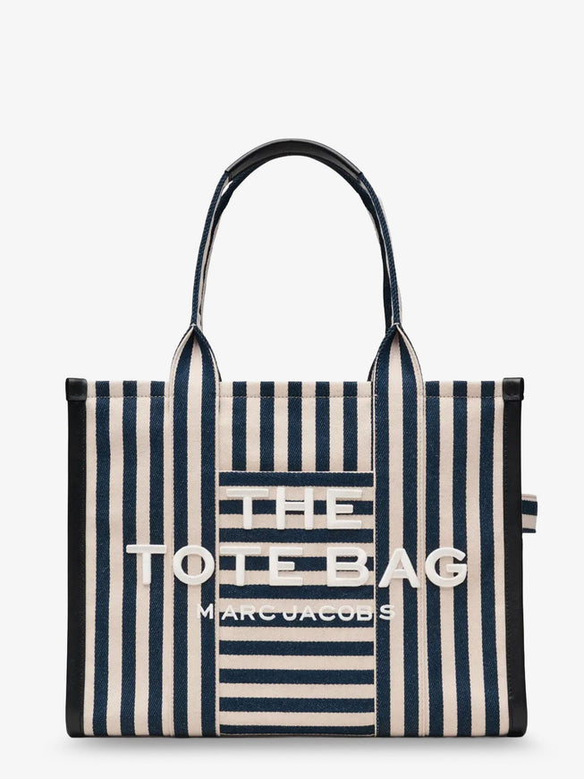 Marc Jacobs The Large Tote Canvas Handbag With Front Embroidered Logo Uni Blue Sea Multi