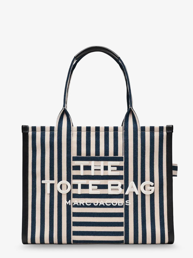 Marc Jacobs The Large Tote Canvas Handbag With Front Embroidered Logo Uni Blue Sea Multi