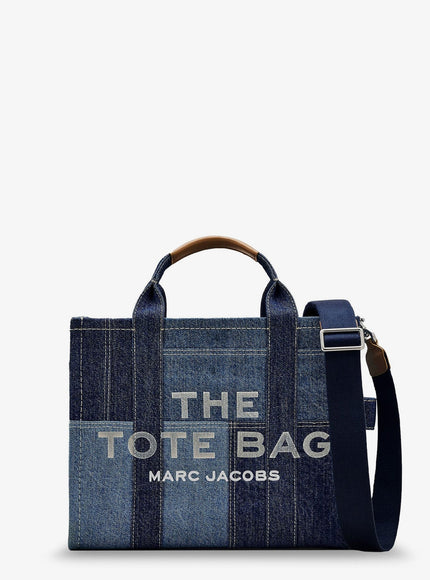 Marc Jacobs The Denim Medium Handbag With Front Logo Print Uni Blue Denim