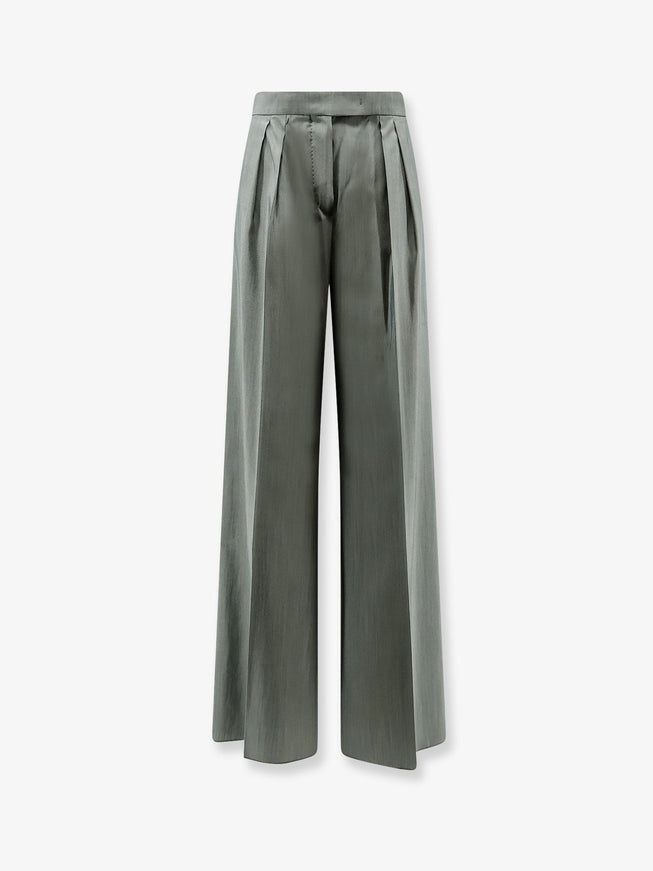 Max Mara Mxmgiallo Virgin Wool And Silk Trousers Verde Scuro
