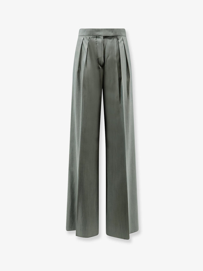 Max Mara Mxmgiallo Virgin Wool And Silk Trousers Verde Scuro