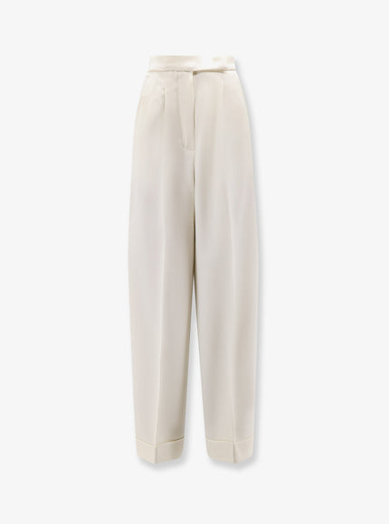 Max Mara Mxmrugiada Virgin Wool Trousers Bianco Avorio