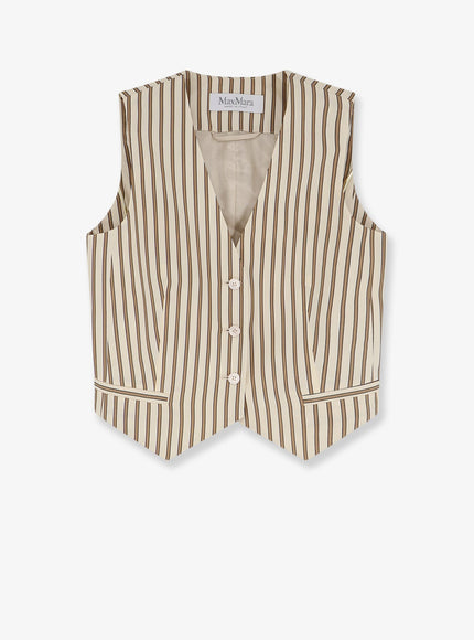 Max Mara Mxmfauno Striped Cotton And Silk Vest Beige