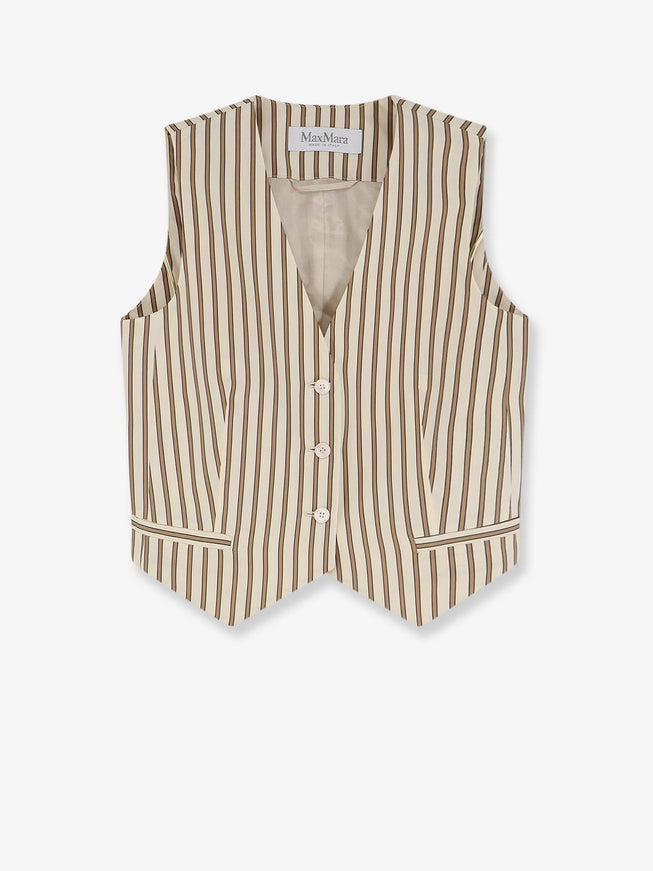Max Mara Mxmfauno Striped Cotton And Silk Vest Beige