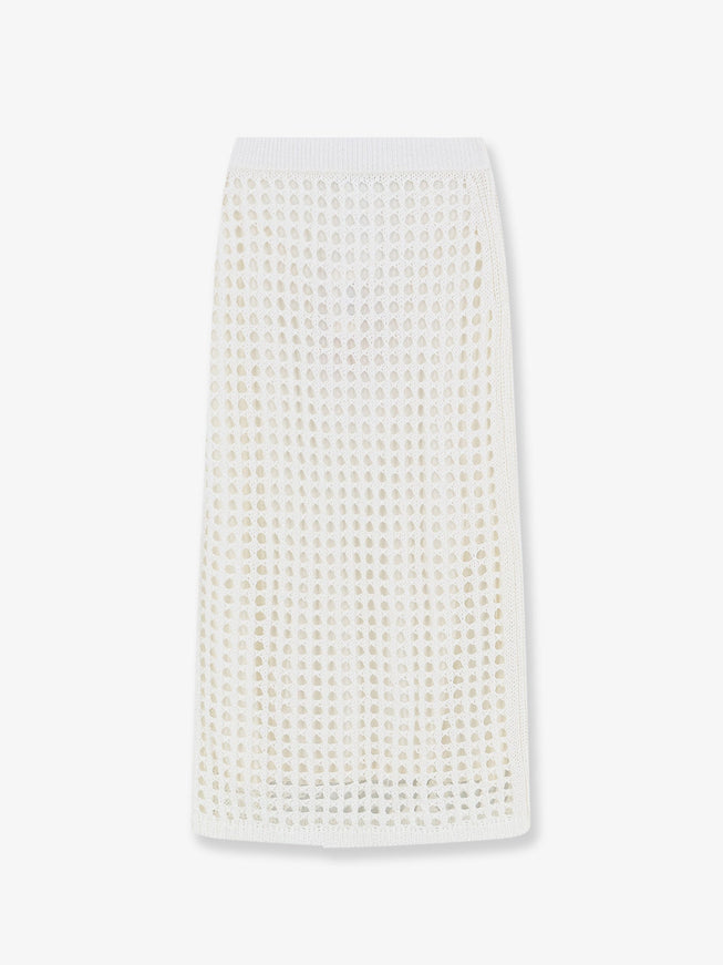 Max Mara Mxpgeode Perforated Cotton Skirt Bianco Ottico