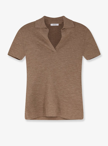 Max Mara Albero Virgin Wool Polo Shirt Oro Beige Marrone