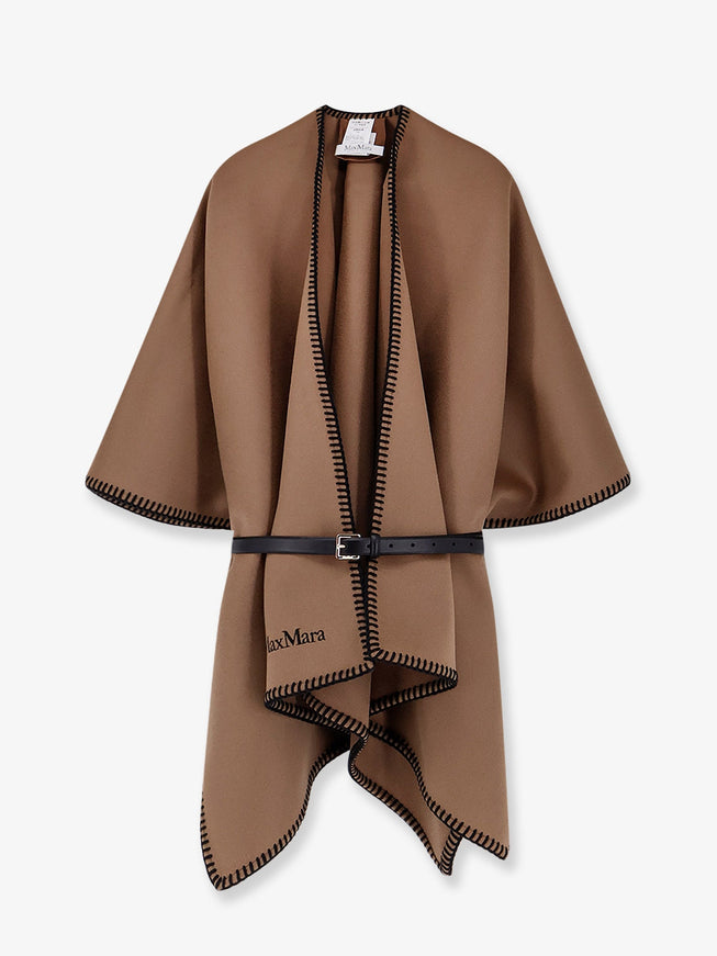 Max Mara Mxacolomba Virgin Wool Cape With Belt Uni Marrone