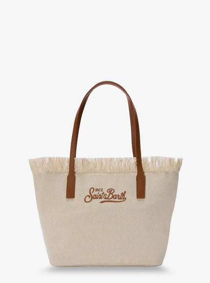 Mc2 Saint Barth City Bag Mid Fringe Canvas Shoulder Bag Uni White