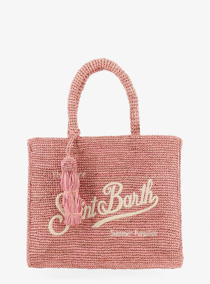 Mc2 Saint Barth Colette Raffia Handbag With Embroidered Logo Uni Pink