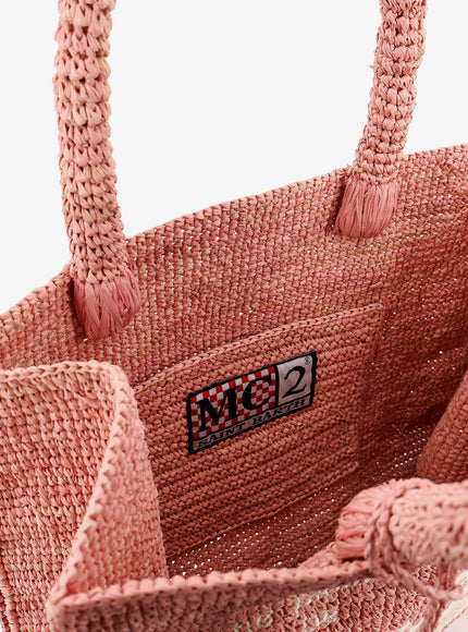 Mc2 Saint Barth Colette Raffia Handbag With Embroidered Logo