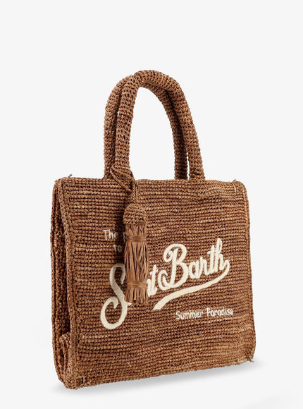 Mc2 Saint Barth Colette Raffia Handbag With Embroidered Logo