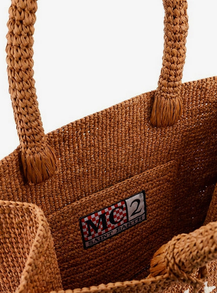 Mc2 Saint Barth Colette Raffia Handbag With Embroidered Logo