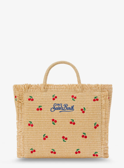 Mc2 Saint Barth Colette Raffia Handbag With Embroidered Logo On The Front