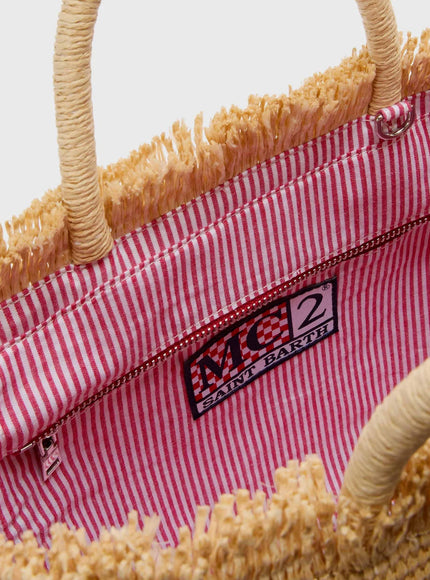 Mc2 Saint Barth Colette Raffia Handbag With Embroidered Logo On The Front