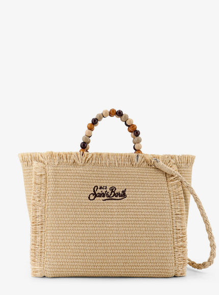 Mc2 Saint Barth Colette Raffia Handbag With Embroidered Logo On The Front