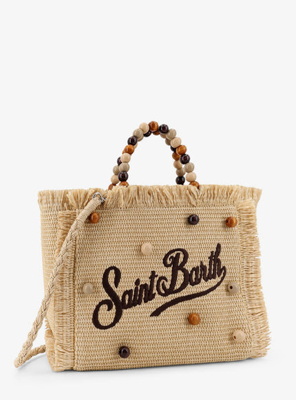 Mc2 Saint Barth Colette Raffia Handbag With Embroidered Logo On The Front