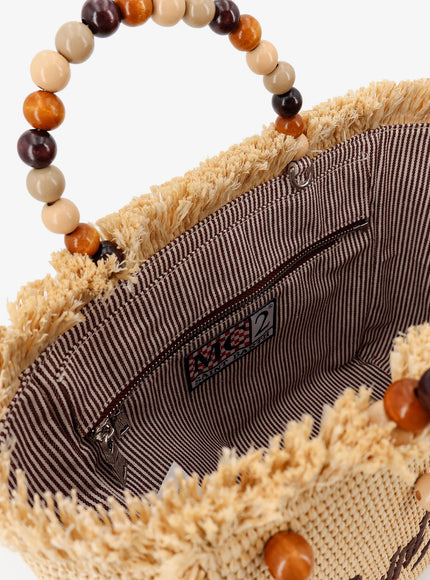 Mc2 Saint Barth Colette Raffia Handbag With Embroidered Logo On The Front