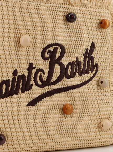 Mc2 Saint Barth Colette Raffia Handbag With Embroidered Logo On The Front