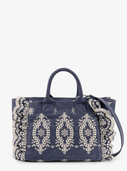 Mc2 Saint Barth Colette Denim Shoulder Bag With Sangallo Embroidery