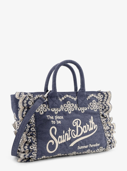 Mc2 Saint Barth Colette Denim Shoulder Bag With Sangallo Embroidery