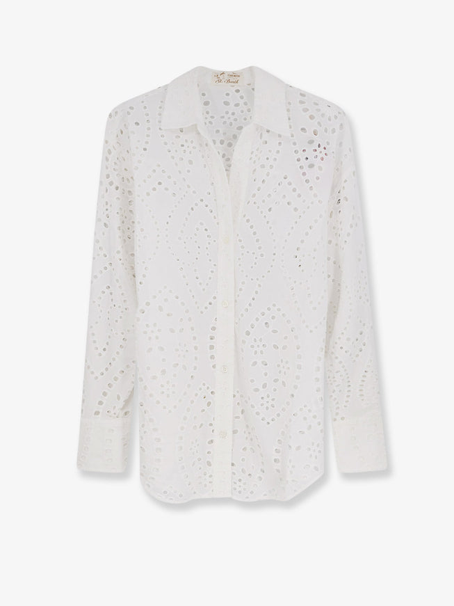 Mc2 Saint Barth Cristal Broderie Anglaise Embroidery Shirt White