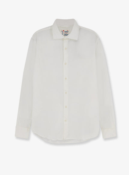 Mc2 Saint Barth Ice Cotton Shirt With Embroidered Logo On The Front Cream