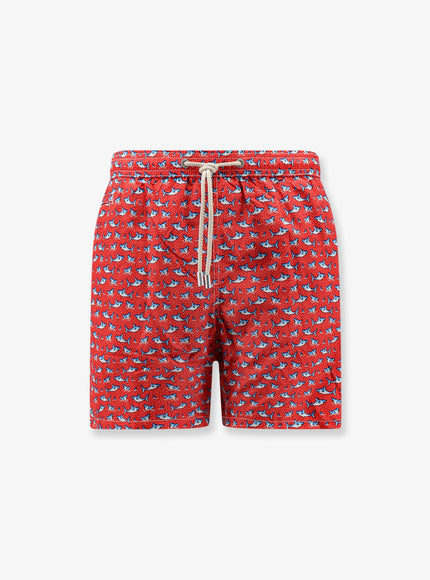 Mc2 Saint Barth Nylon Swim Shorts With Shark Trouble Print Rosso