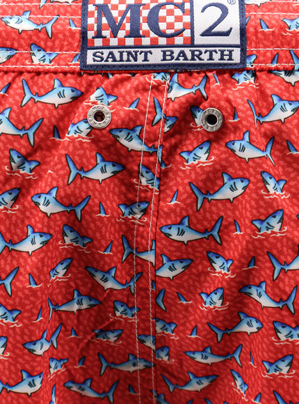 Mc2 Saint Barth Nylon Swim Shorts With Shark Trouble Print
