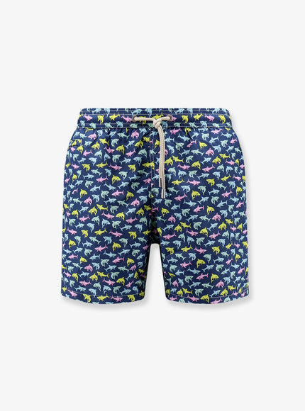 Mc2 Saint Barth Nylon Swim Shorts With Shark Trouble Print Blu