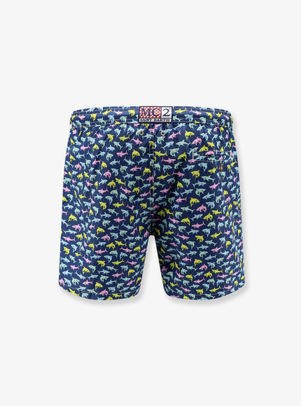 Mc2 Saint Barth Nylon Swim Shorts With Shark Trouble Print
