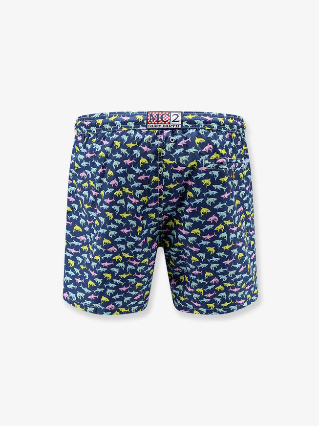 Mc2 Saint Barth Nylon Swim Shorts With Shark Trouble Print