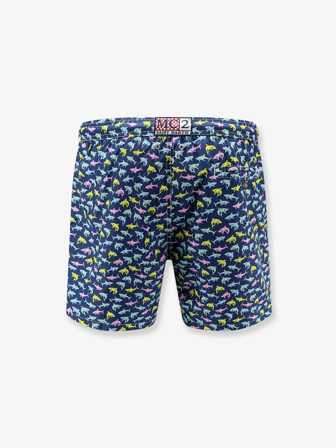 Mc2 Saint Barth Nylon Swim Shorts With Shark Trouble Print