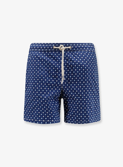 Mc2 Saint Barth Nylon Swim Shorts With All-Over Micro Pattern Blu