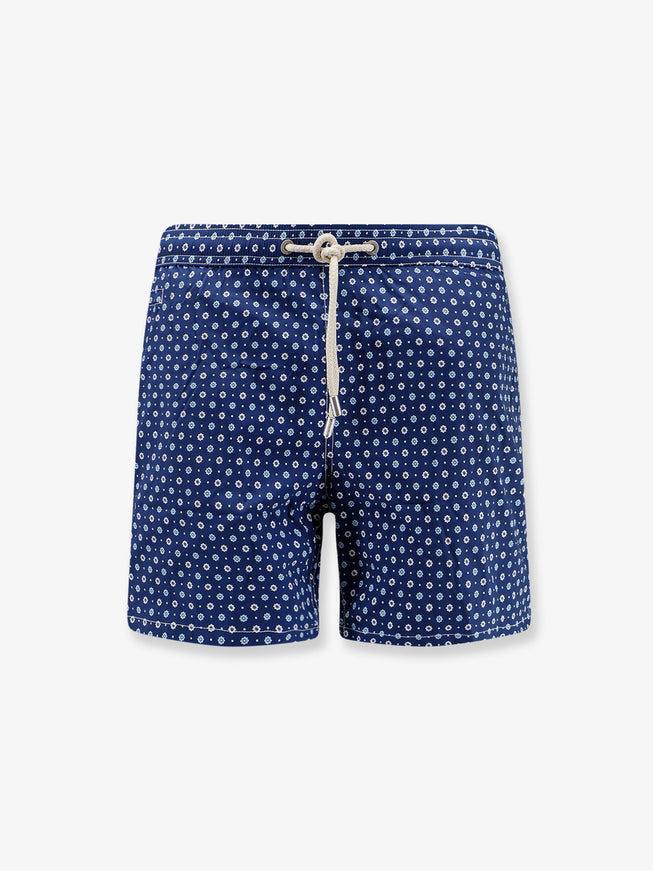 Mc2 Saint Barth Nylon Swim Shorts With All-Over Micro Pattern Blu