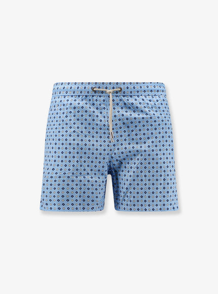Mc2 Saint Barth Nylon Swim Shorts With All-Over Micro Pattern Celeste
